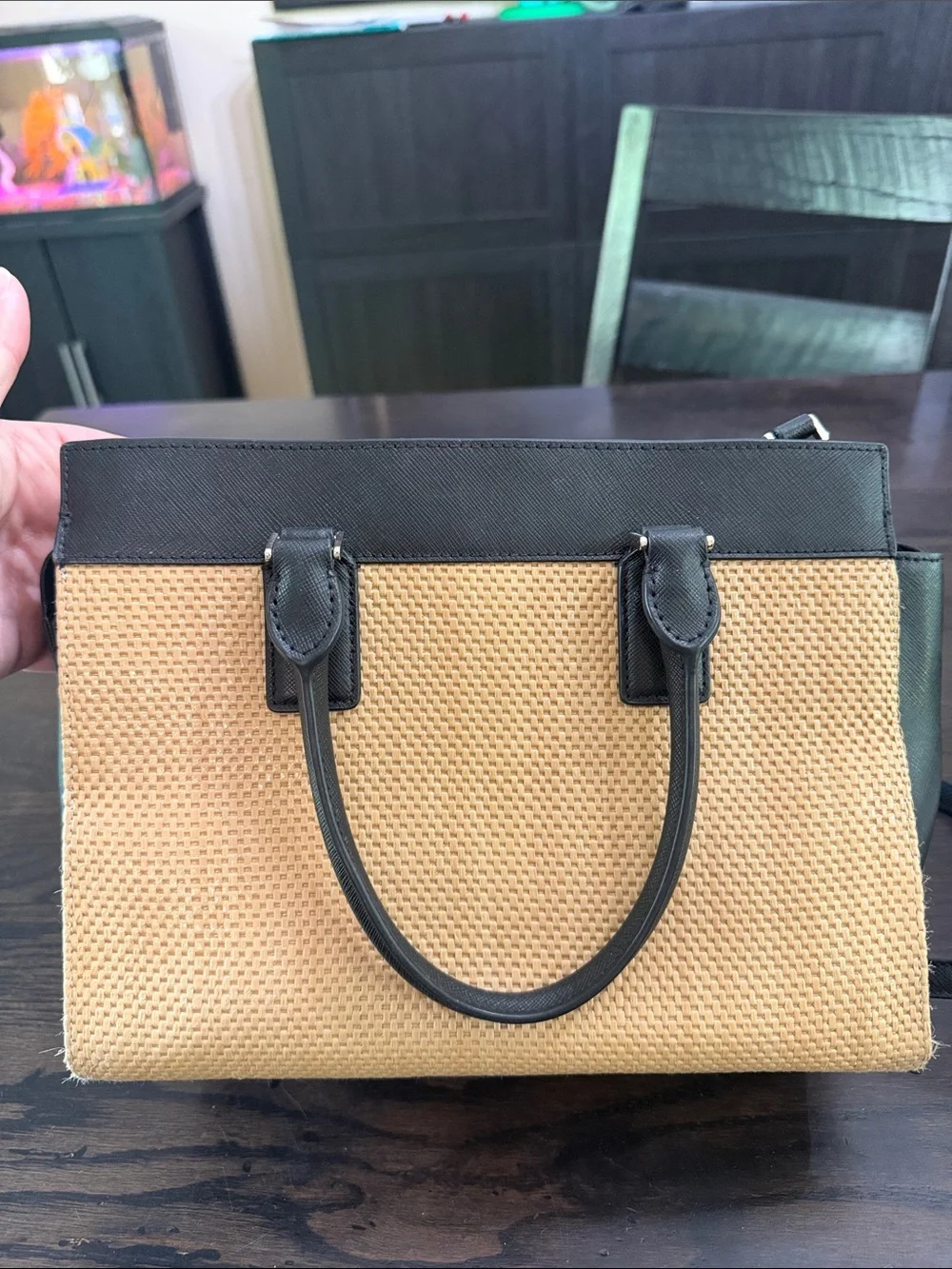 Kate Spade New York Cameron Street raffia and leather satchel